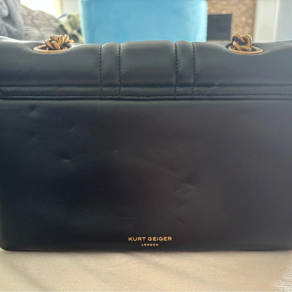 Kurt Geiger Black Kensington Quilted Crossbody with Gold Chain Detail - Picture 3 of 4